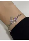 Pembe Kalpli Çiçek Model Taşlı Y2K Bileklik