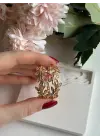 Yaprak Motifli Çiçek Desenli Büyük Halka Küpe