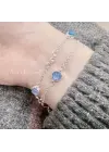 İki Zincirli Çift Model Mavi Taşlı Y2K Çelik Bileklik