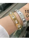 Baget Taşlı Gurmet Model Kelepçe Bileklik Gold ve Gümüş