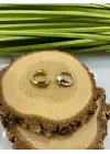 Bombeli Taşsız Çelik Earcuff Küpe Gümüş+Gold