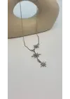 Kuzey Yıldızlı Y Kolye Modeli Uzun Gümüş + Gold