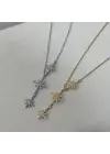 Kuzey Yıldızlı Y Kolye Modeli Uzun Gümüş + Gold