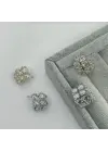 Kristal Çiçek Formlu Işıltılı Çelik Kadın Küpe