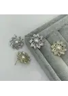 İncili Çiçek Model Rüzgar Gülü Taşlı Abiye Küpe