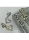 Çift Kalp Sallantılı Taşlı Abiye Küpe