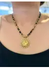 Leopar Desenli İp Zincirli Altın Güneş Kolye