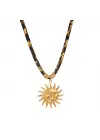 Leopar Desenli İp Zincirli Altın Güneş Kolye