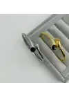 Taş Detaylı Modern Tasarım Çelik Kelepçe Bileklik (Gold & Silver)