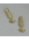 Altın Renk Balık Motifli Küpe Fishbone Kılçık Figür