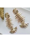 Altın Renk Balık Motifli Küpe Fishbone Kılçık Figür