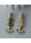 Altın Renk Balık Motifli Küpe Fishbone Kılçık Figür