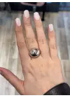 Büyük Bombeli Metal Form Parlak Gümüş Renk Modern Kadın Çelik Yüzük
