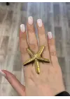 Büyük Boy Kabartmalı Deniz Yıldızı Model Altın Kaplama Yüzük