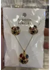 Topçuk Küre Model Kırmızı Lacivert Kolye Küpe Takı Seti