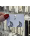 Baget Taşlı Ay Form Silver Parlak Kararmaz Küpe