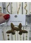 Altın Renk Desenli Taşsız Kelebek Motif Kadın Küpe