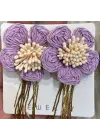 İpli El Yapımı Hasır Lila - Mor Renkli Çiçek Küpe Altın Sarkıntılı