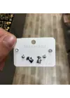 3 Çift Küçük Çelik Çoklu Küpe Seti - Kedi, Tektaş, Topçuk