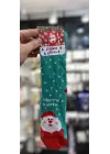 Merry Santa Yazılı Pamuklu Yılbaşı Noel Çorabı Turkuaz Renk