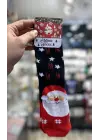 Siyah Renk Noel Baba Figür Kar Tane Detay Uzun Erkek Yılbaşı Çorap