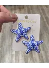 Mavi Renk Büyük Boy Çiçek Desenli Deniz Yıldızı Küpe