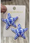 Mavi Renk Büyük Boy Çiçek Desenli Deniz Yıldızı Küpe