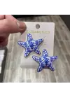 Mavi Renk Büyük Boy Çiçek Desenli Deniz Yıldızı Küpe