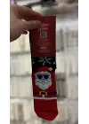Gözlüklü Noel Baba Baskılı Yeşil - Kırmızı Renkli Penye Yolbaşı Çorap
