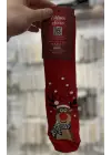 Yılbaşı Figürlü Pamuklu Uzun Yetişkin Çorap Kırmızı Renk