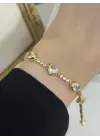 Özel Seri 14K Altın Kaplama Xuping Çelik Kadın Bileklik | Kalp Taşlı