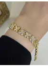 Altın Kaplama Taşlı Kelebek Desenli Çelik Kadın Bileklik