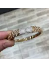 Rose Gold Renk Vip Suyolu Taş Detaylı 14K Çelik Kelepçe Bileklik