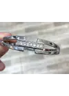Gümüş Renk Çelik Kelepçe Bileklik - Taşlı Modern Tasarım