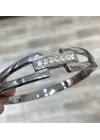 Gümüş Renk Çelik Kelepçe Bileklik - Taşlı Modern Tasarım
