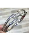Gümüş Renk Çelik Kelepçe Bileklik - Taşlı Modern Tasarım