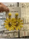 Hasır El Yapımı Sarı Papatya Çiçek Küpe