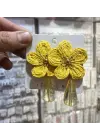 Büyük Boy Sarı Hasır Çiçek Küpe Şeffaf Sallantı Detaylı