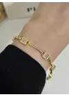 Çelik Kadın Bilekliği Kare Taşlı 14K Altın Kaplama