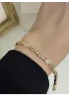 Damla & Yuvarlak Taşlı Çelik Sarı Renk 14K Vip Kadın Bileklik Abiyelik