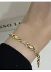 Geometrik Kurdele Fiyonk Tasarım 14 Ayar Altın Kaplama Çelik Kadın Bilekliği