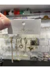 6 Lı Çoklu Çelik Küpe Seti - Gold Renk Kalp, Suyolu, Sallantı Detay