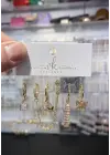 Gold Renk 6lı Çelik Çoklu Set Küpe Kelebek Baget Motif