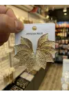 Yarım Yaprak Küpe Büyük Boy Gold Renk Günlük Model