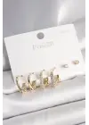 925 Ayar Gümüş Çivi Pirinç Gold Renk Tiffany Halka Model Kadın Küpe Seti