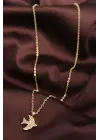 Altın Renk Zirkon Taşlı Kuş Kolye