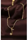 Altın Renk Zirkon Taşlı Nota Kolye