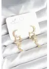 Ay ve Yıldız Model Gold Renk Pirinç Kadın Küpe
