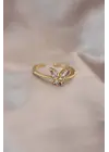 Ayarlamalı Altın Renk Metal Zirkon Taş ve Kristal Taşlı Kelebek Model Yüzük