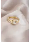 Ayarlamalı Altın Renk Metal Zirkon ve Kristal Taşlı Oval Model Yüzük